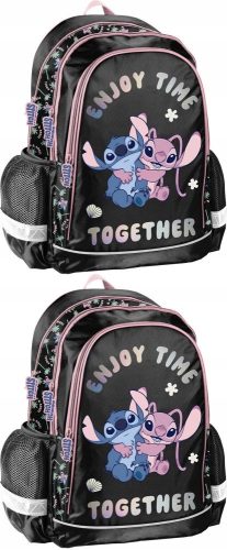 2x Ученически раницата Paso Disney Stitch с две отделения, 38x28x15 см, черни