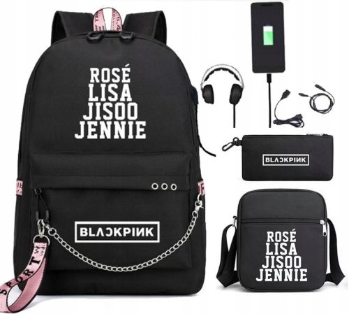 Ултрамодерен ученически раница BLACKPINK с USB порт и комплект аксесоари