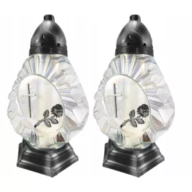   Голям стъклен фенер с роза и кръст D-LP7 - Комплект от 2 броя