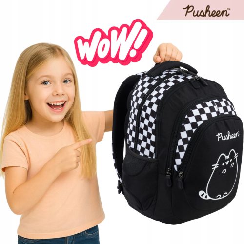 Ученическа раница Pusheen в черно-бяло за 4-8 клас
