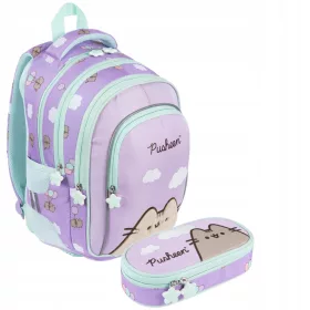   Школен раница за момичета Pusheen Violet с 4 отделения + писалка