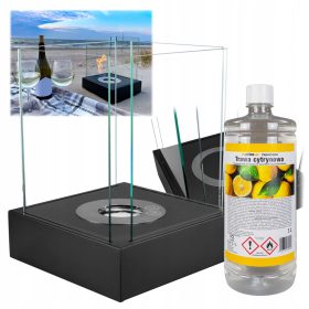   Мини биокамина Sunset Garden, черен мат + 1 л биогориво с аромат на лимонена трева