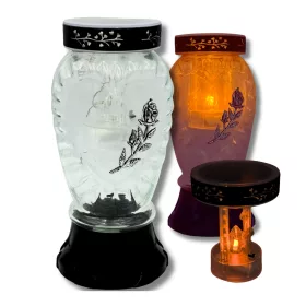   Соларен Фенер "Сърце със Сребърна Роза" - LED Скъпоценен Подарък за Гроб