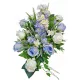 Гробен Аранжимент с Изкуствени Цветя - Сини и Бели Рози в Циментиран Кош