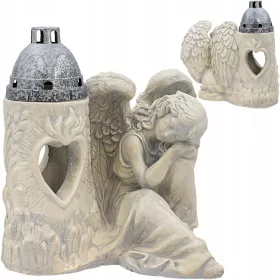   Голям Керамичен Ангел с Подставка за Свещ или Цветя за Гроб