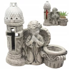   Ангел с фенер и саксия в антрацитов цвят – ръчна украса