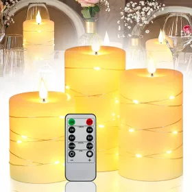   Безпламъчни LED свещи с реалистичен ефект и дистанционно, 3 броя