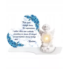   Вечен Фенер Мрамор XL с LED Ангелче за Поменик - Памет и Елегантност