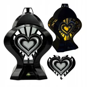   Съвременен Лампион за Гроб 32 см Черна Каплица със Сребърно Сърце