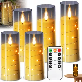   Сет от 5 безпламъчни LED свещи с вграден таймер и различни размери