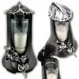   Елегантни лампиони за гроб със сребърен цвят и роза, комплект от 2 броя