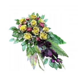   Изкуствени цветя за гроб в пластмасова саксия с бетон