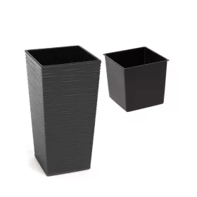    Ламела саксия 30 см х 30 х 57 см диаметър 30 см пластмасови нюанси на сиво и сребро