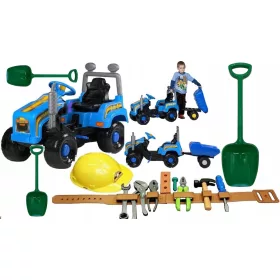    BJ Детски Трактор Пластмасов Червен, Син, Зелен