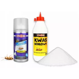   Препарат против насекоми - Прах против хлебарки, мравки, дървеници Стронг 0,5 кг + Димна бомба против хлебарки Стронг 150 мл