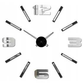   Часа - Стенен часовник Newthetime-pl, черен, сребрист, 90 см