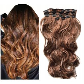    Шиньор, дълъг синтетичен косъм, тъмно кафяв, Дамски остров за коса