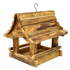   Хранилки за птици - Дървена ХРАНИЛКА ЗА ПТИЦИ от изгорени дърва