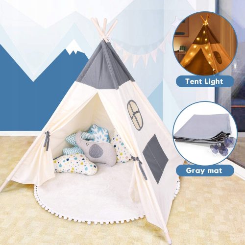 Градинска къщичка за игра - Палатка Ricokids Tipi със светлини в синьо